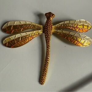 Gold and Cream Dragonfly Brooch